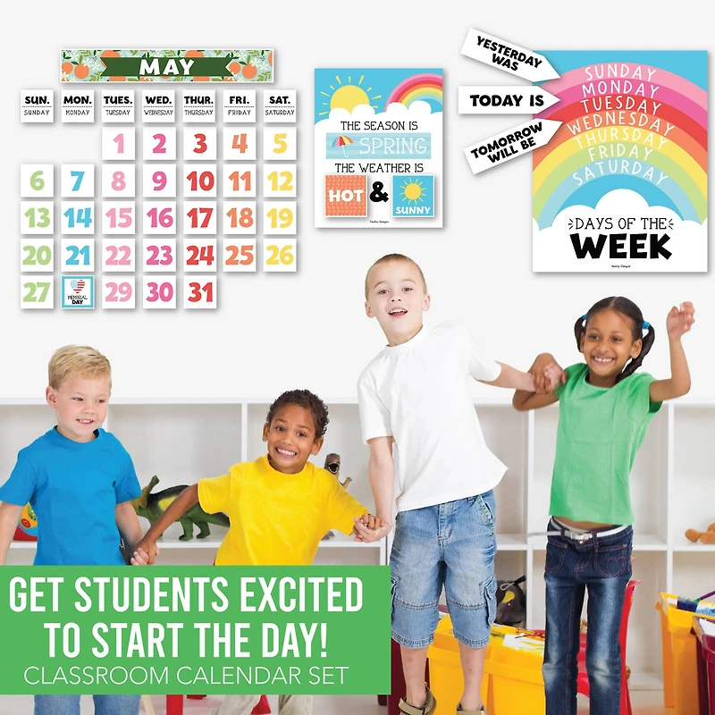 Hadley Designs Rainbow Circle Time Bulletin Board Calendar for Classroom Wall Set