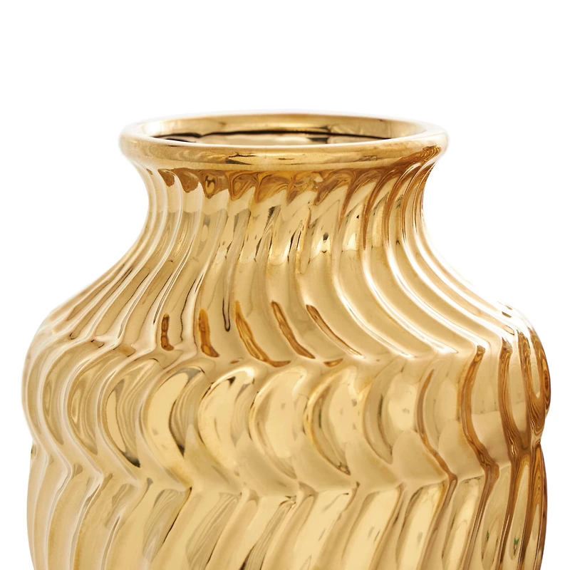 Gold Ceramic Abstract Small Textured Vase Set