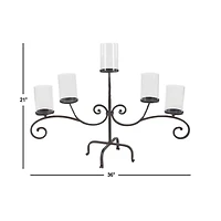 Traditional Black Metal and Glass 5-Light Candelabra, 21" x 36" x 13"