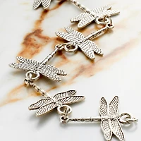 12 Pack:  Silver Plated Dragonfly Connectors, 28mm by Bead Landing™