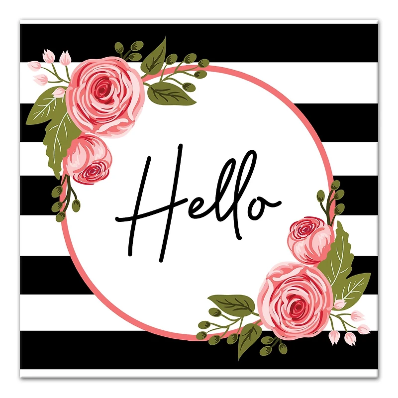 Hello Floral & Stripes Canvas Art