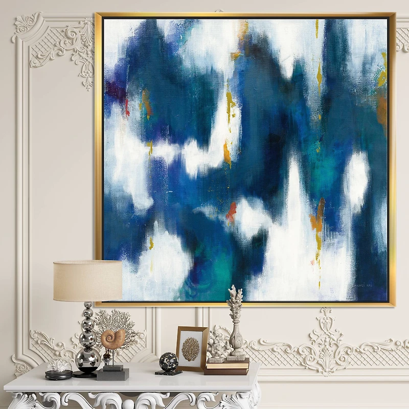 Designart Blue Glam Texture II Contemporary Framed Canvas
