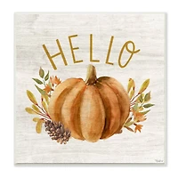 Stupell Industries Hello Pumpkin Autumn Pinecone Orange Brown Fall Seasonal,12" x 12"