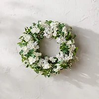 22" White Hydrangea & Ivy Leaf Wreath