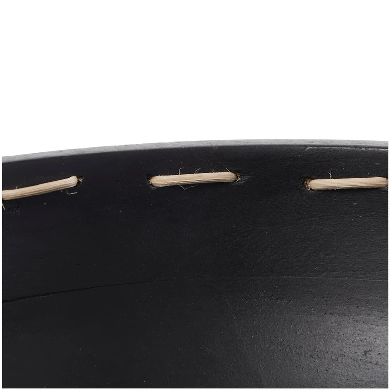 12" Black Mango Wood Handmade Decorative Bowl with Woven Rope Accents