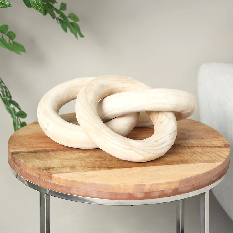 20" Cream Wood Chain 3-Link Sculpture with Natural Wood Grain