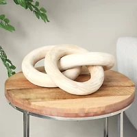 20" Cream Wood Chain 3-Link Sculpture with Natural Wood Grain