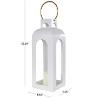 22.5" White Metal Tall Arched Cutout Candle Lantern with Gold Handle
