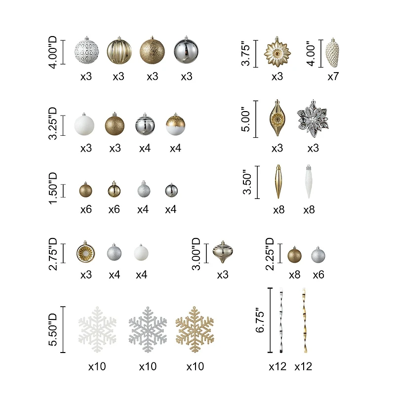 Glitzhome® 160 Pack Elegant Silver & Gold Deluxe Boxed Shatterproof Ornaments