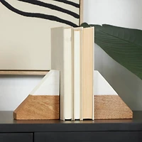 5" Marble & Wood Geometric Triangle Bookends Set
