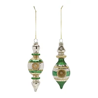 Green Glass Reflector Finial Drop Ornament Set