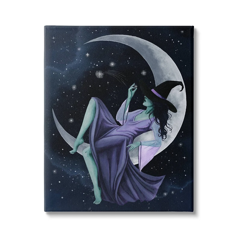 Stupell Industries Witch Relaxing Crescent Moon Canvas Wall Art