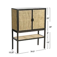 Hello Honey® 47" Boho Woven Rattan and Wood Cabinet with Doors, Shelf