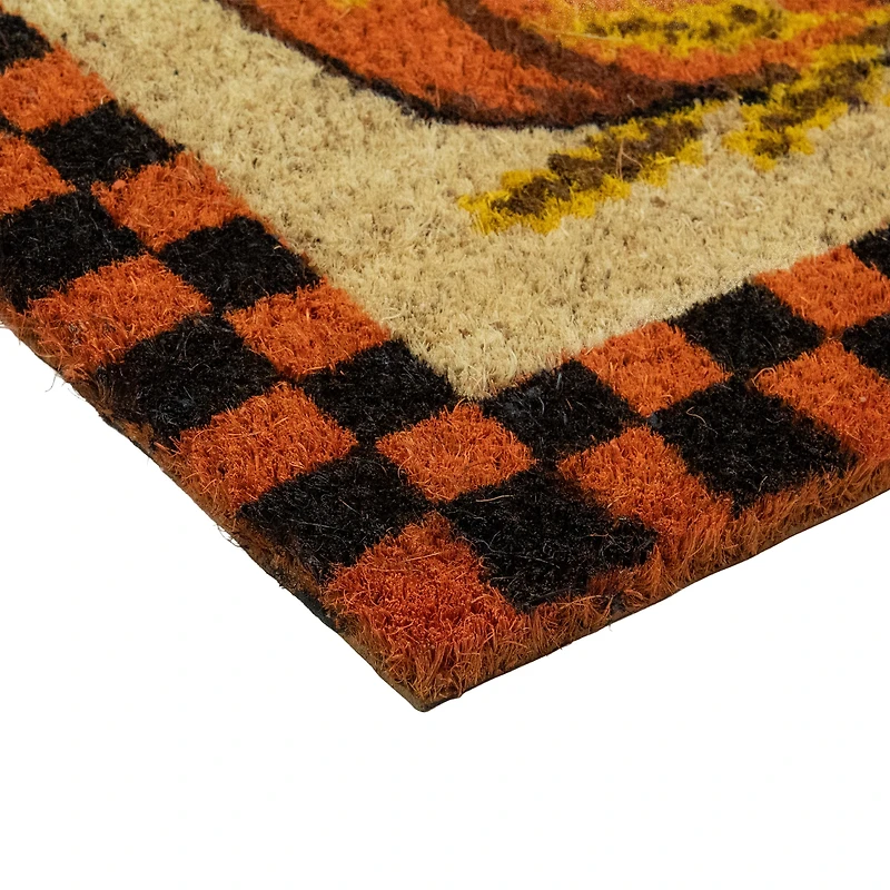 Orange & Black Checkered Fall Harvest Pumpkin Doormat