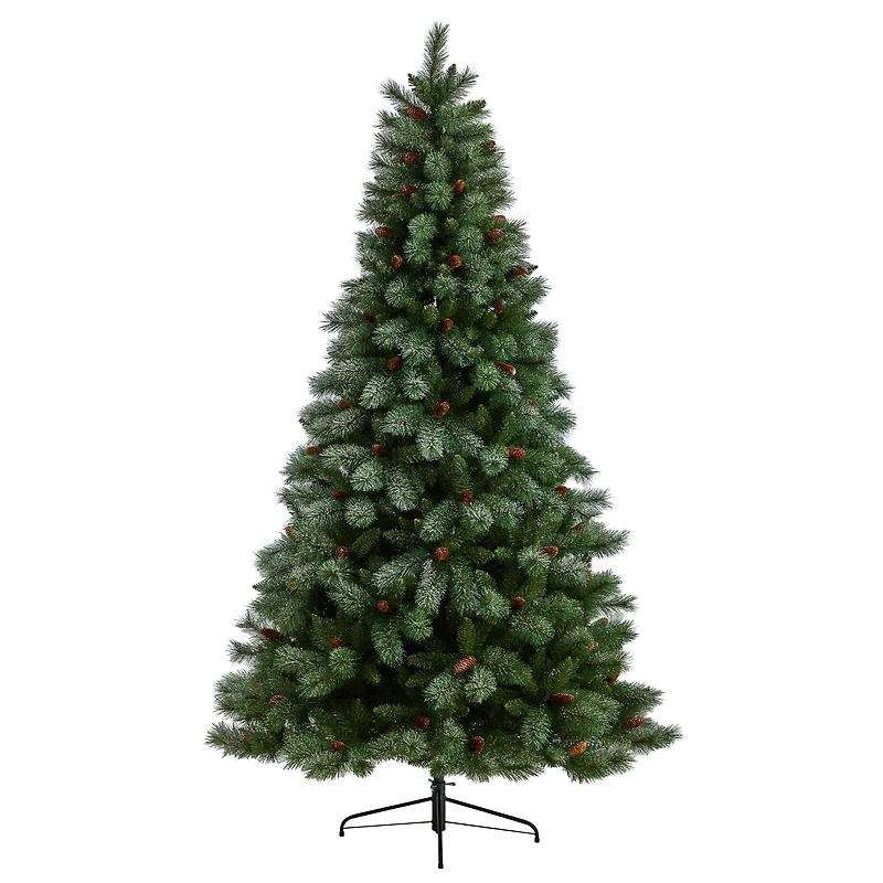 8ft. Unlit Snowed French Alps Mountain Pine Artificial Christmas Tree with Pinecones