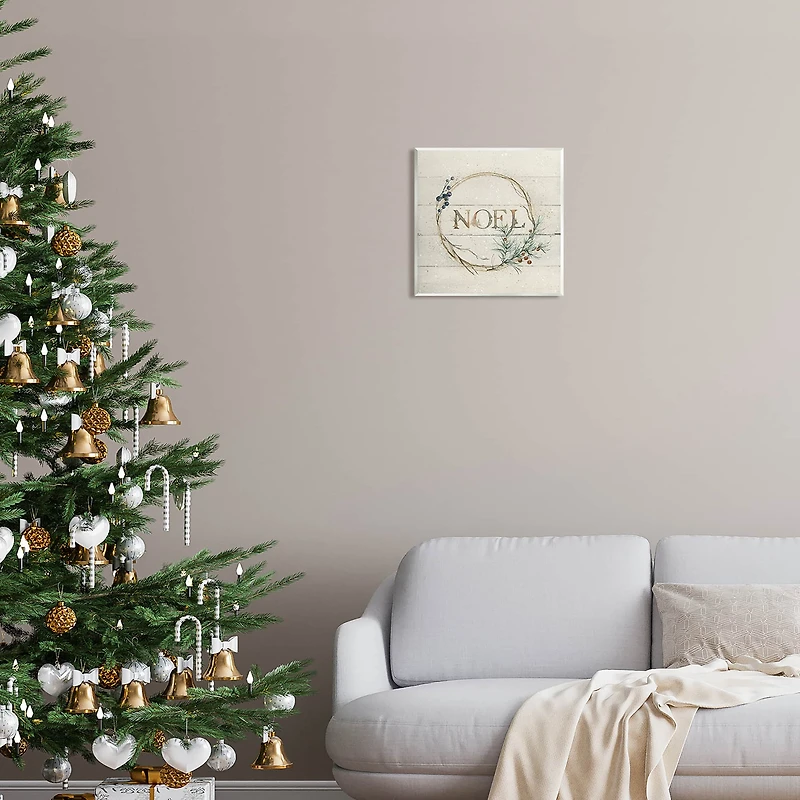 Stupell Industries Noel Holiday Botanical Wreath Wall Plaque Art