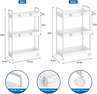White 3-Tier Storage Kitchen Shelving Unit Rolling Rack Cart