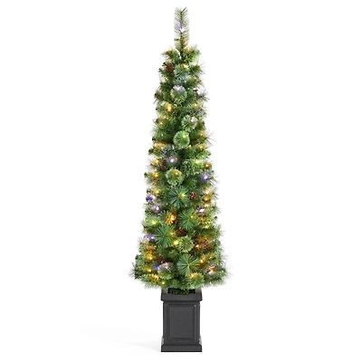 Glitzhome® 5ft Pre-Lit Green Cashmere Pine Christmas Porch Tree, Multi-color LED Lights