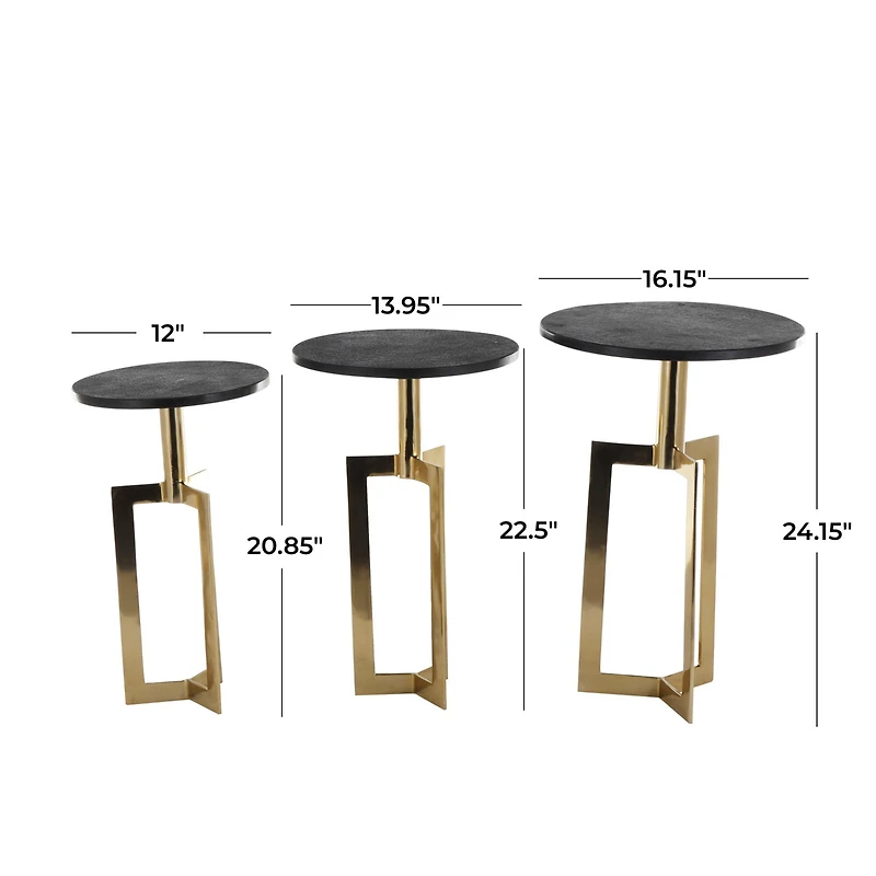 Gold Aluminum Geometric Accent Table with Black Marble Tabletop Set