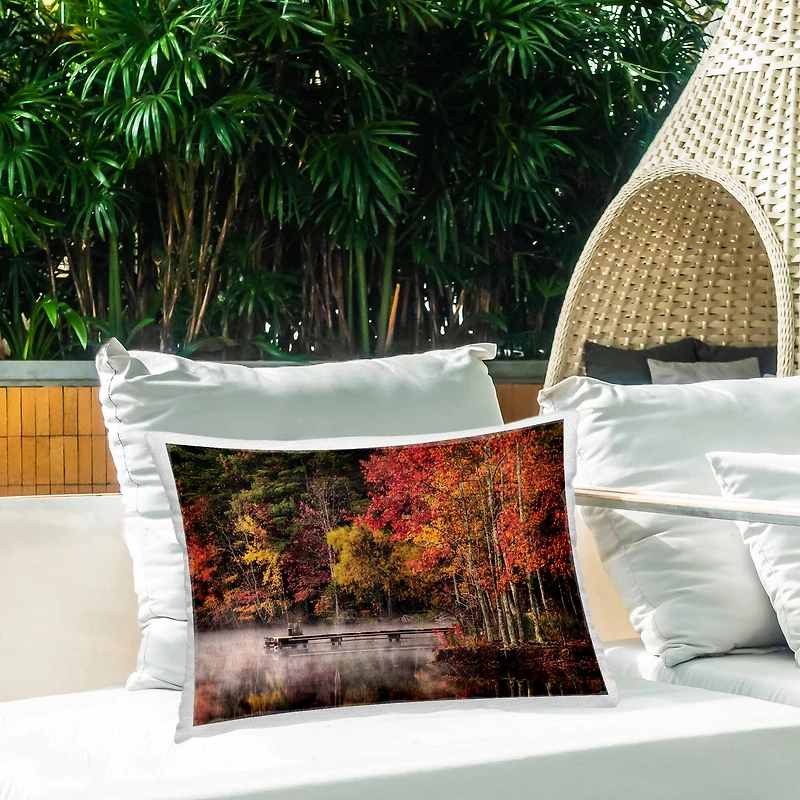 Stupell Industries Autumn Dock Landscape Outdoor Printed Pillow