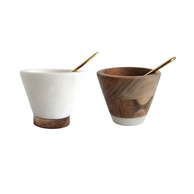 Hello Honey® White & Brown Marble & Mango Wood Pinch Pot & Spoon Sets, 2ct.