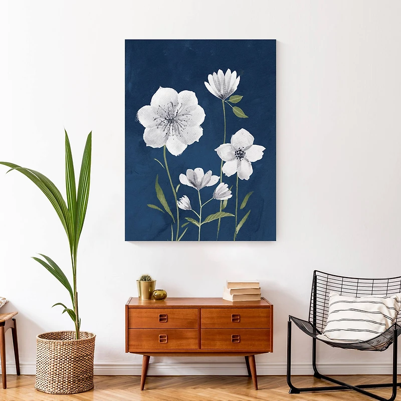 Bright Navy Flowers 30" x 40" Canvas Wall Art