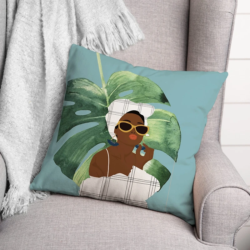 Palm Girl Throw Pillow