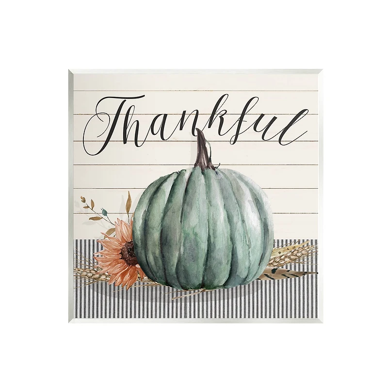 Stupell Industries Thankful Autumn Floral Pumpkin Wall Plaque Art