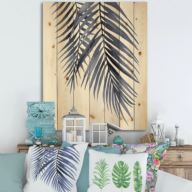 Designart - Blue Palm Leaves Abstract Tropical Branches