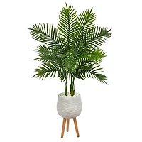 52" Areca Palm Tree in White Planter with Stand