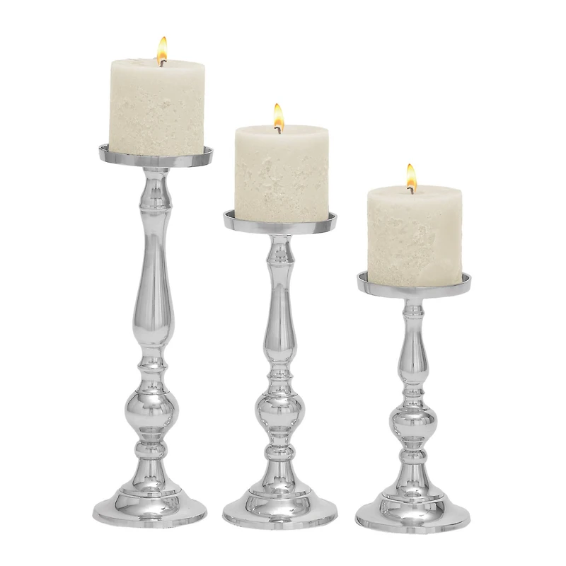 Silver Aluminum Traditional Candle Holder Set
