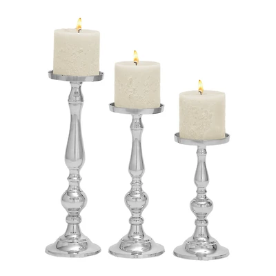 Silver Aluminum Traditional Candle Holder Set