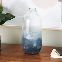 Dark Blue Glass Wavy Ombre Decorative Vase with Textured Base