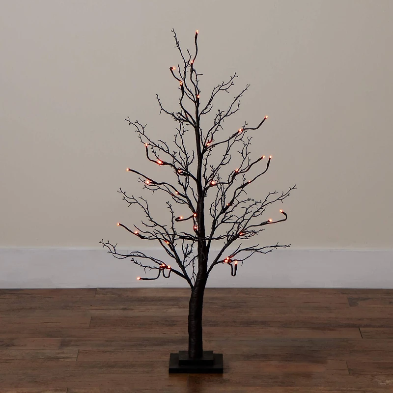 3ft. Pre-Lit Halloween Deluxe Black Twig Artificial Tree with 36 Orange & Purple LED Lights