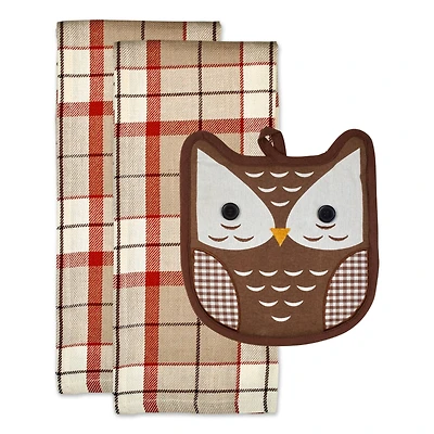 Thanksgiving Holiday Autumn Owl Potholder Gift Set