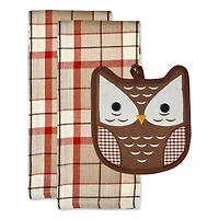 Thanksgiving Holiday Autumn Owl Potholder Gift Set