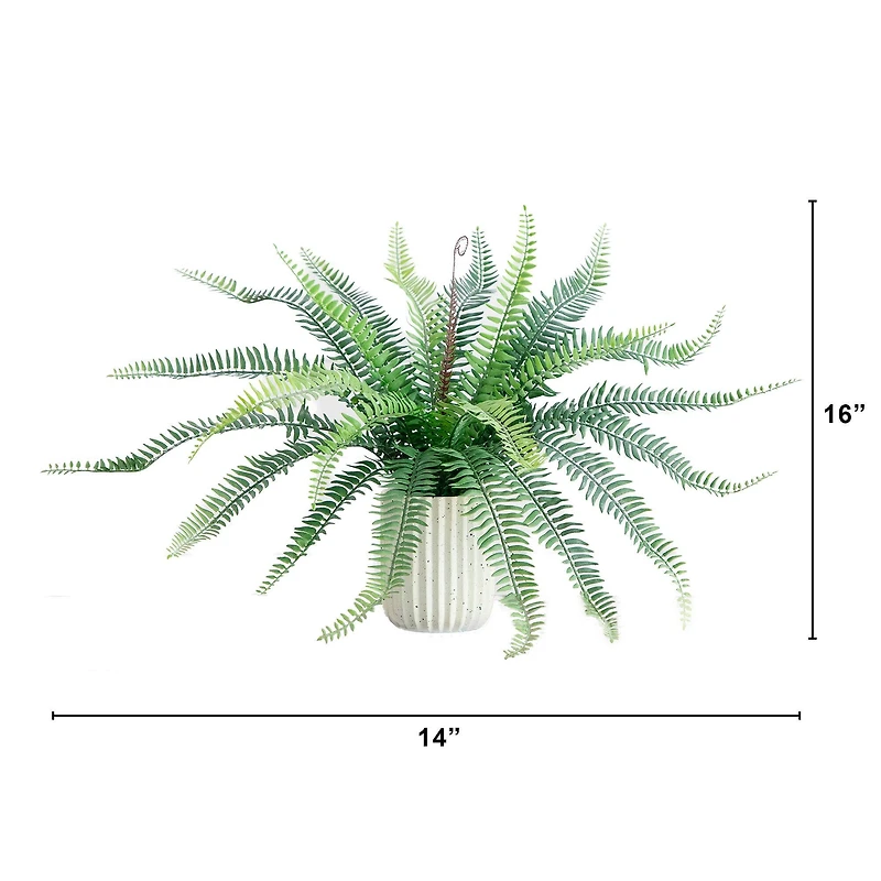 16" Artificial Boston Fern Plant in Decorative Cement Planter