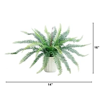 16" Artificial Boston Fern Plant in Decorative Cement Planter