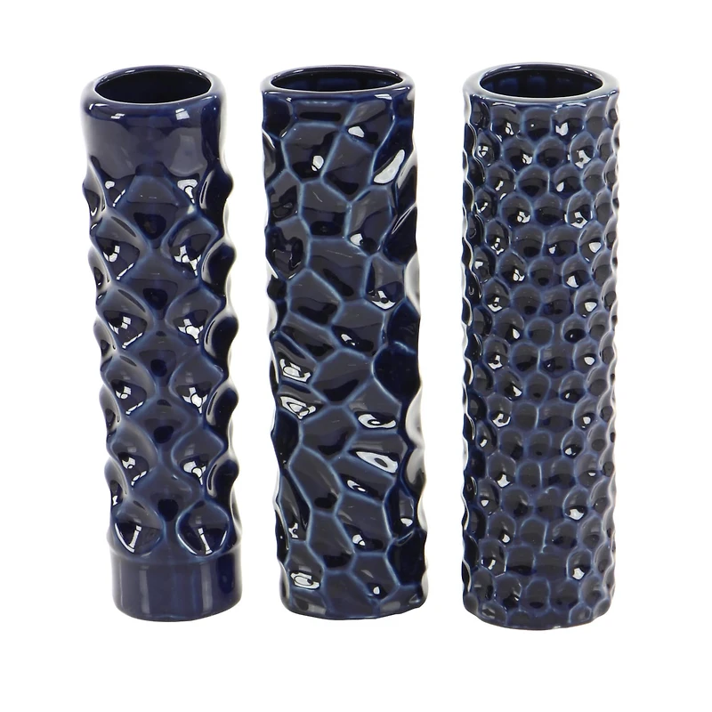 12" Dark Blue Stoneware Contemporary Vase Set