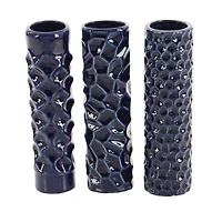 12" Dark Blue Stoneware Contemporary Vase Set