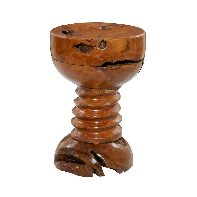 20" Brown Teak Wood Rustic Stool