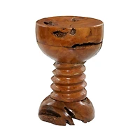 20" Brown Teak Wood Rustic Stool