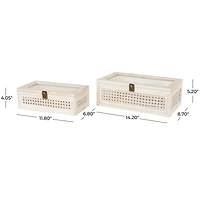 Cream Metal Handmade Woven Storage Box with Bronze Latches & Tempered Glass Tops Set