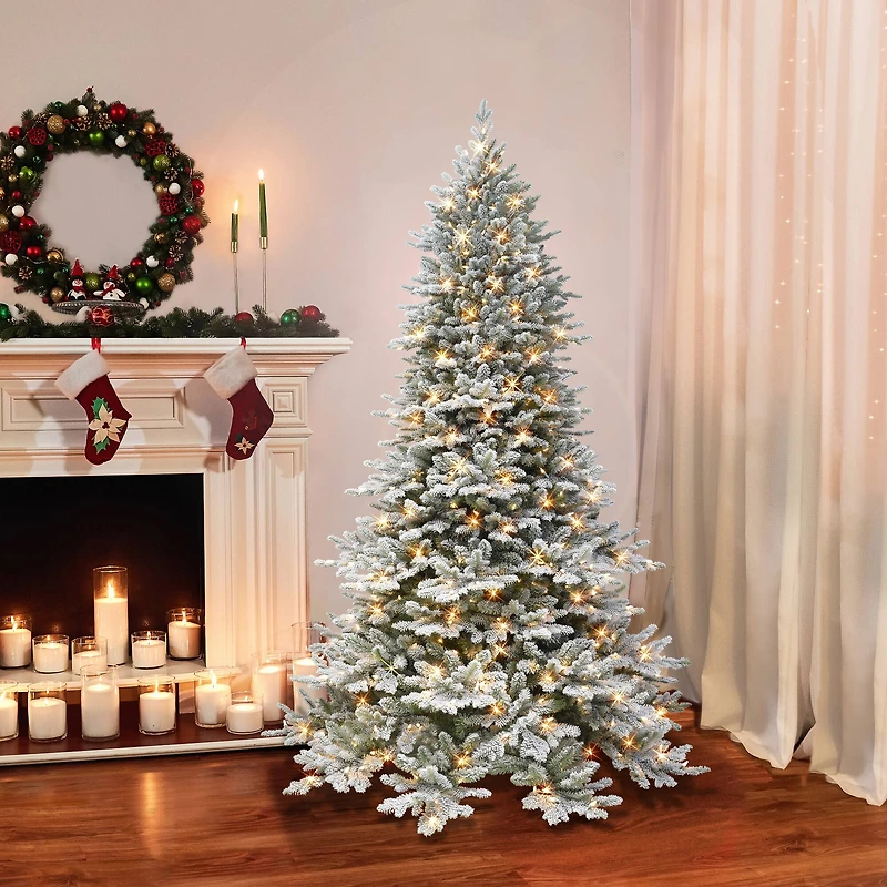 6.5ft. Pre-Lit Flocked Royal Majestic Fir Artificial Christmas Tree, Clear Lights