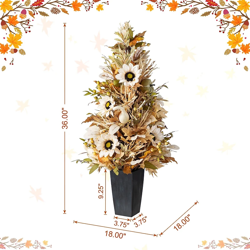 Glitzhome® 36" Fall Neutral Sunflower, Pumpkin and Leaf Porch Tree