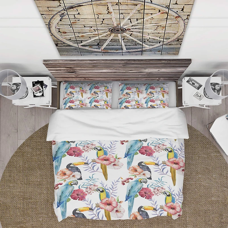Designart 'Parrots, Hibiscus and Toucan' Animals Bedding Set