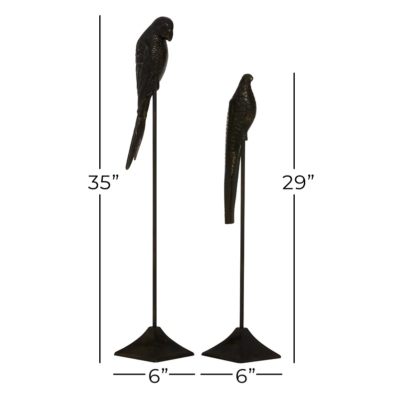Set of 2 Black Aluminum Traditional Bird Sculpture, 29", 35"