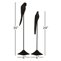 Set of 2 Black Aluminum Traditional Bird Sculpture, 29", 35"