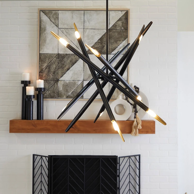Black Metal 12 Light Chandelier with Suspension Rod 8" x 8" x 62"