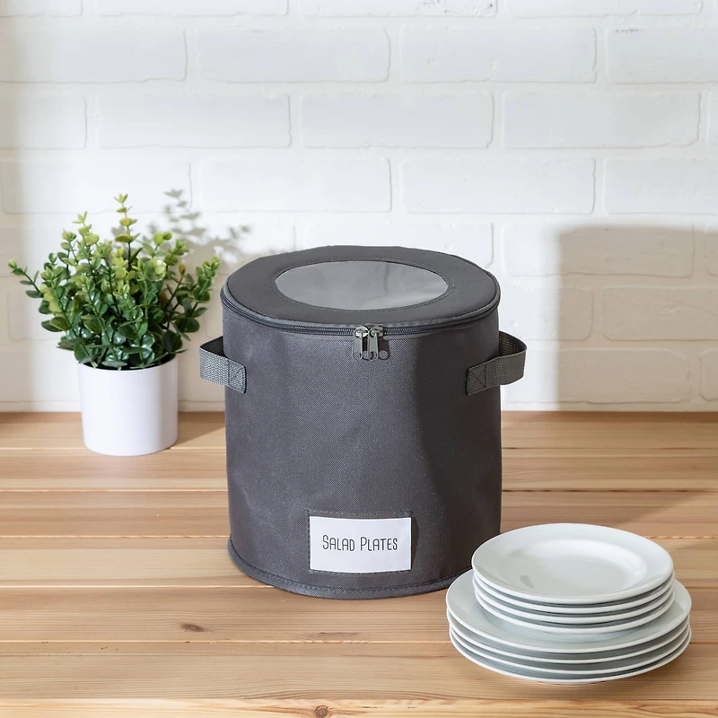 Honey Can Do 10" Gray Round Dinnerware Storage Box
